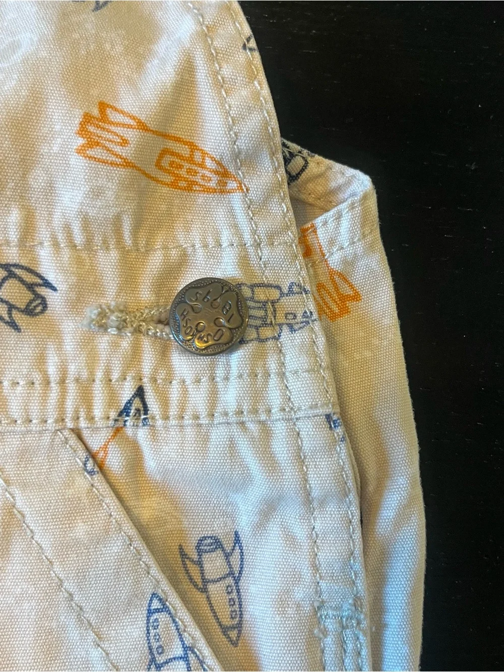 OshKosh B'gosh Y2K White Overalls with Blue and Orange Rocket Print 24m